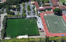 An aerial view of a soccer field.